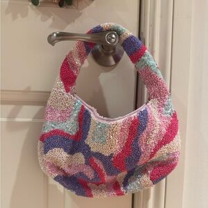 NWOT pink and purple beaded bag